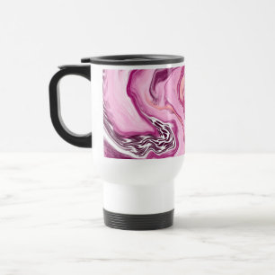 Pink, Magenta and Black Fluid Art Pour Painting Travel Mug