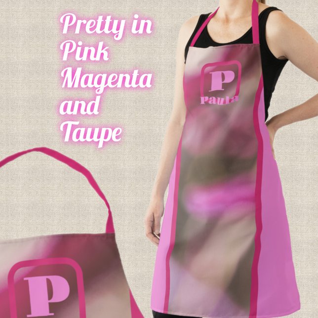 Pink Magenta and Taupe Abstract Chic Monogrammed Apron (Creator Uploaded)
