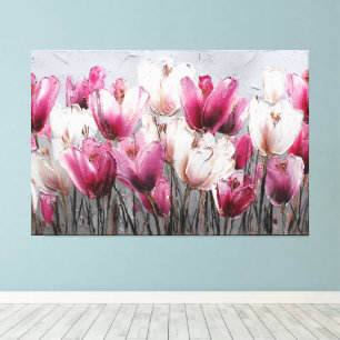 Pink, Magenta, and White Tulips Textured Abstract  Canvas Print