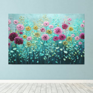 Pink, Magenta, and Yellow Blossoms with Teal Leave Canvas Print