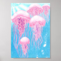 Pink, Magenta, Blue, and Turquoise Jellyfish