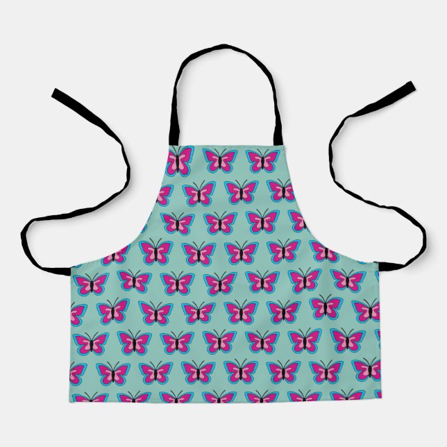 Pink Magenta Blue Butterfly Apron (Front)