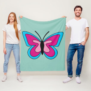 Pink Magenta Blue Butterfly Fleece Blanket