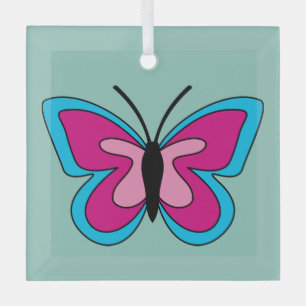 Pink Magenta Blue Butterfly Glass Tree Decoration