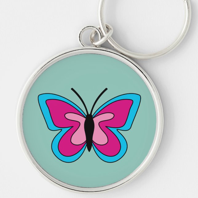 Pink Magenta Blue Butterfly Key Ring (Front)
