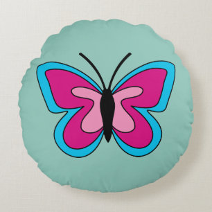Pink Magenta Blue Butterfly Round Cushion