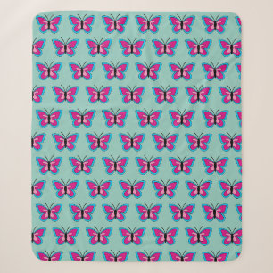Pink Magenta Blue Butterfly Sherpa Blanket