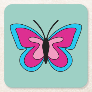 Pink Magenta Blue Butterfly Square Paper Coaster