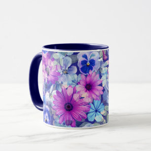 Pink Magenta Blue Floral Pattern Mug