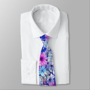 Pink Magenta Blue Floral Pattern Tie