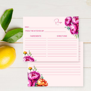Pink magenta bridal shower recipe card