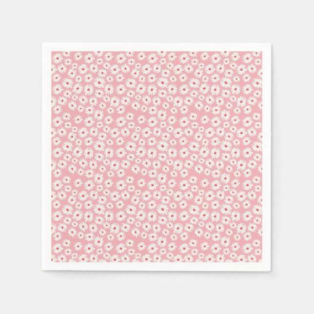 Pink magenta daisy flower pattern napkin (Front)