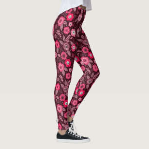 Pink magenta elegant ditsy floral pattern leggings