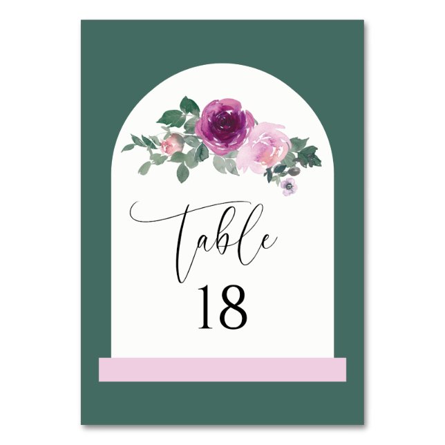 Pink Magenta Floral Ivory Arch  Table Number (Front)