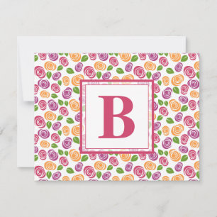 Pink Magenta Floral Personalised Monogram Initial Card