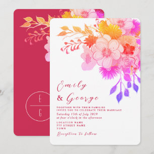 Pink Magenta Floral Wedding Invitation
