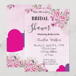 Pink, Magenta  Flowers Classical Bridal Shower Invitation