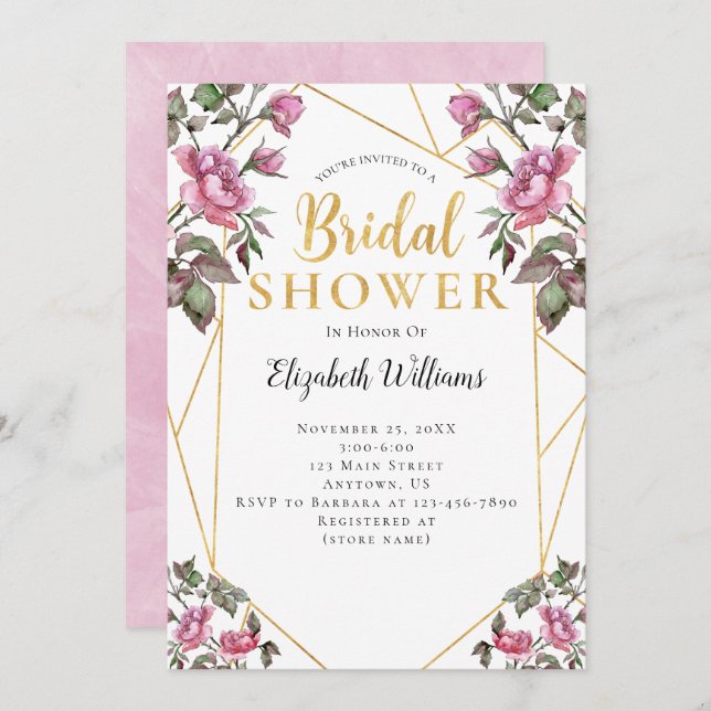 Pink Magenta Geometric Frame Bridal Shower Invitation (Front/Back)
