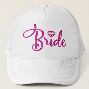 Pink Magenta Glitter Custom Bridal White Bride Hat