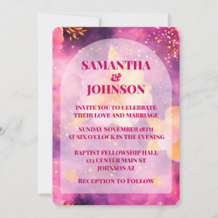 Pink Magenta Gold Romantic Floral Wedding  Invitation