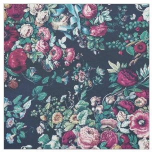 Pink Magenta Green Blue Teal Peony & Rose Flowers Fabric