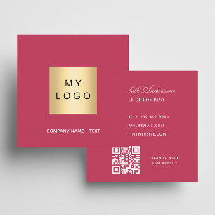 Pink magenta logo QR code Square Business Card