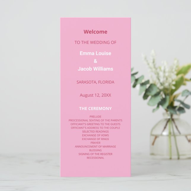 Pink Magenta Modern Wedding Program (Standing Front)