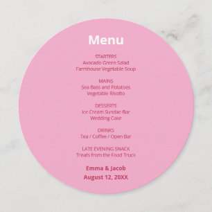 Pink Magenta Modern Wedding Round Menu