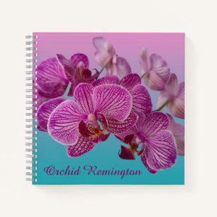 Pink Magenta Orchid Flowers Monogram Notebook