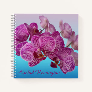 Pink Magenta Orchid Flowers Monogram Notebook
