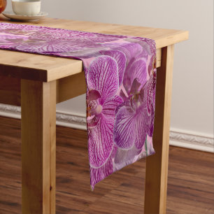 Pink Magenta Orchid Flowers Pattern Short Table Runner