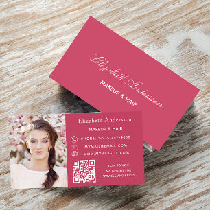 Pink magenta photo qr code elegant business card