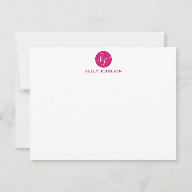 Pink Magenta Script Monogram Circle Trendy Girly Card (Front)