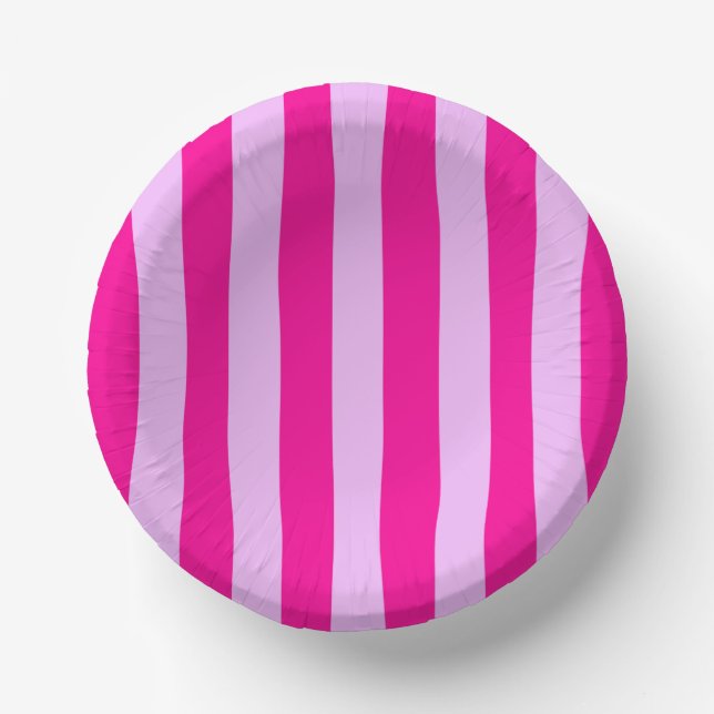 Pink & Magenta Stripe Pattern Paper Plate (Front)