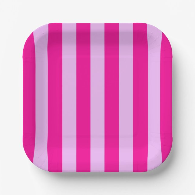 Pink & Magenta Stripe Pattern Paper Plate (Front)