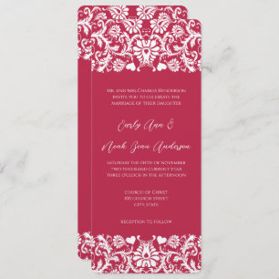 Pink Magenta Victorian Floral Damask Wedding  Invitation