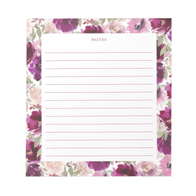 Pink Magenta Watercolor Florals Notepad (Front)