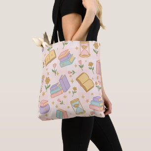 Pink Magic Books Tote Bag Girly Cute Wizard Witch