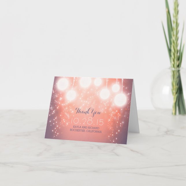 pink magic lights - lanterns wedding thank you card (Front)