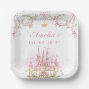 Pink Magic Princess Castle Birthday Paper Plate