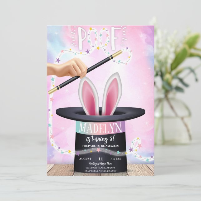 Pink Magic Show Birthday Invitation (Standing Front)