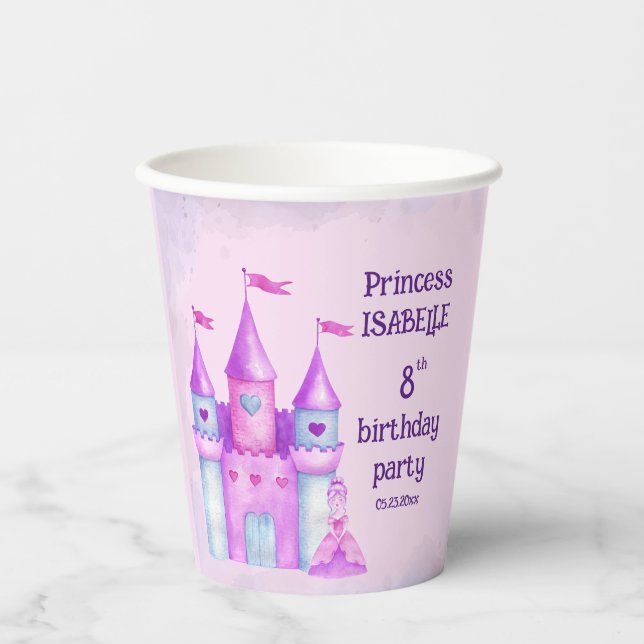 Pink Magical Fairytale Castle Princess Party Paper Cups (Front)