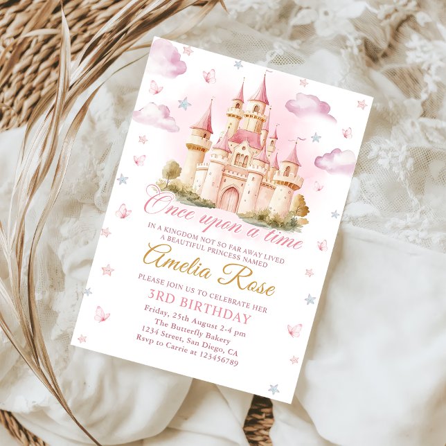 Pink Magical Princess Castle Birthday Invitation (Creator Uploaded)