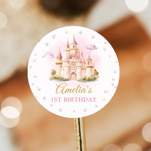 Pink Magical Princess Castle Birthday Sticker