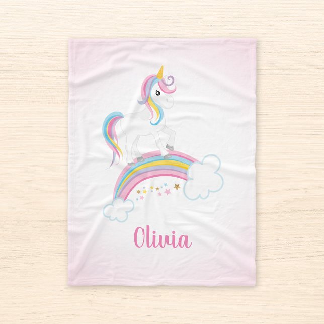 Pink Magical Rainbow Unicorn Personalised Fleece Blanket (Creator Uploaded)