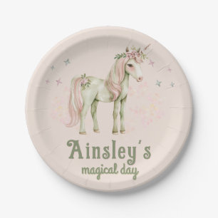 Pink Magical Unicorn Personalised Birthday Paper Plate