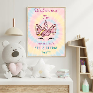 Pink Magical unicorn tie dye birthday welcome sign