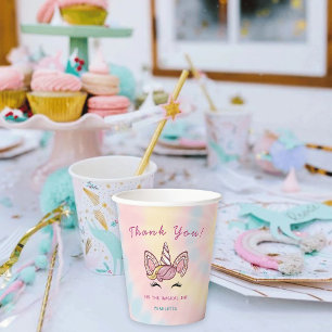 Pink Magical unicorn tie dye gold glitter birthday Paper Cups