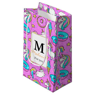 Pink magical unicorns personalised monogram small gift bag