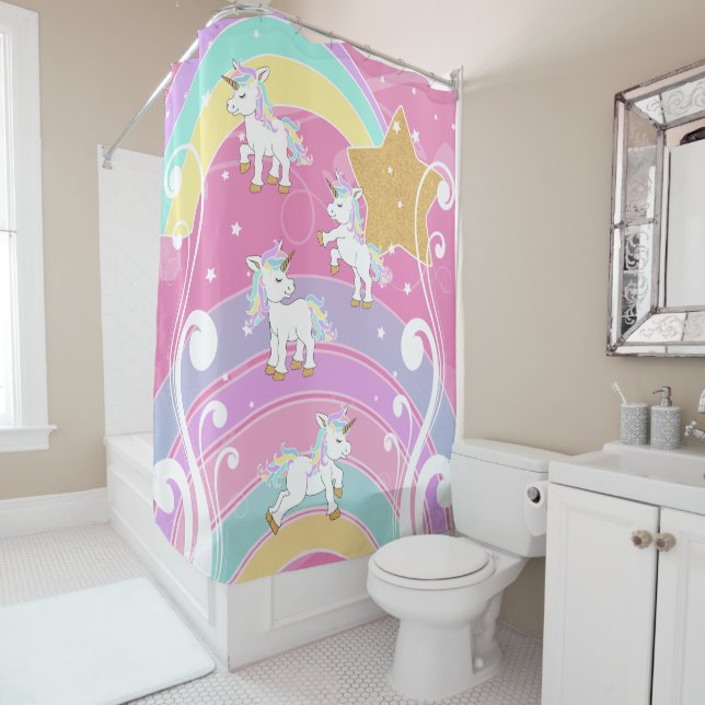 Pink Magical Unicorns  Shower Curtain (In Situ)